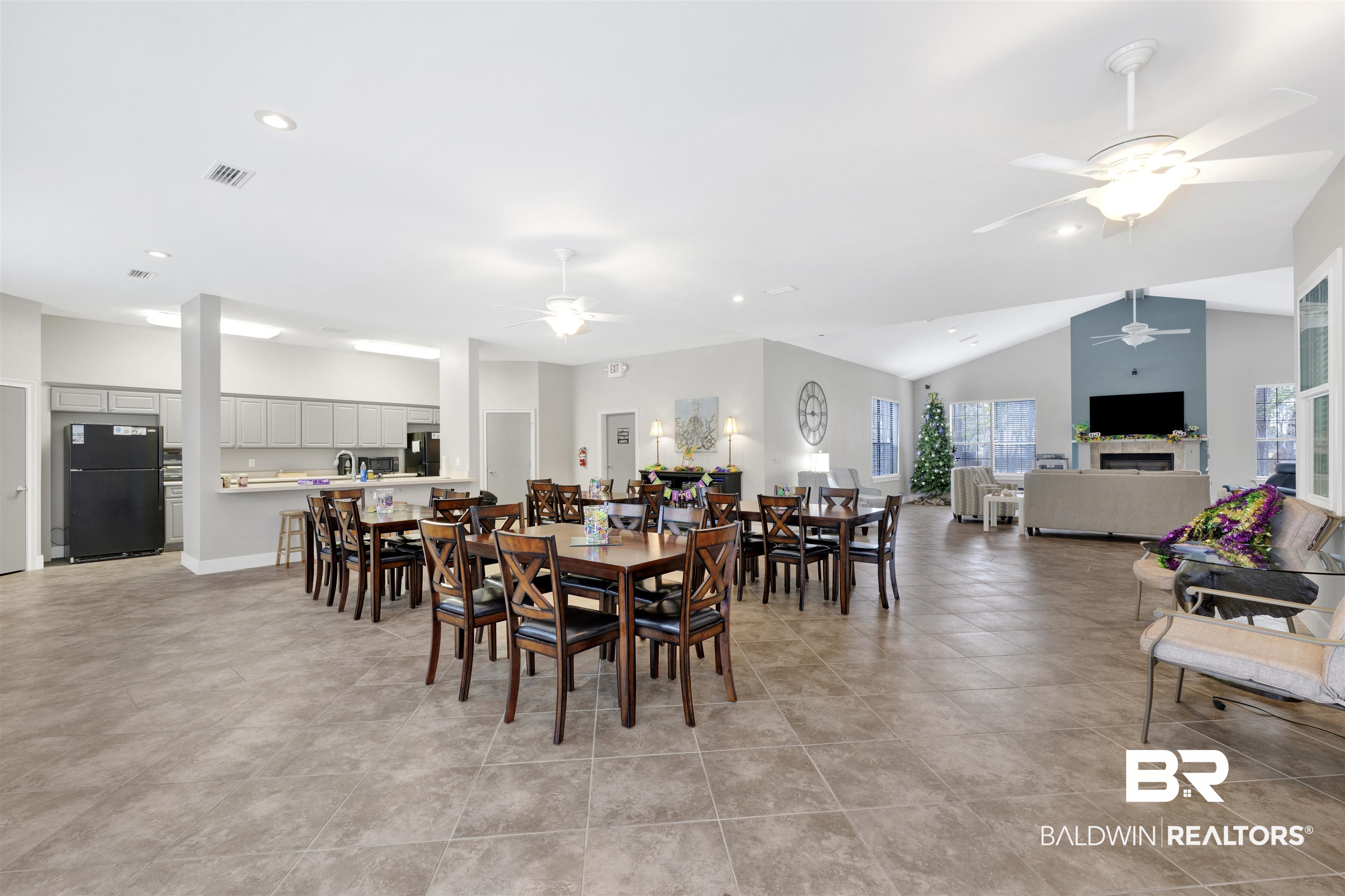 4650 Griffith Marina Road, Unit LOT 24 Orange Beach, AL 36561 - Photo 25 of 34 Dining space with a ceiling fan, vaulted ceiling, recessed lighting, and light tile patterned flooring