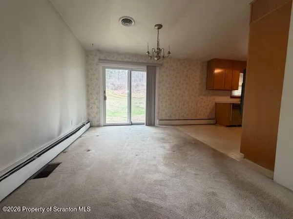 a view of a livingroom with a chandelier