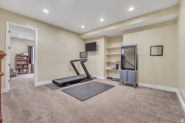 2543 East 700 South Springville, UT 84663 - Photo 54 of 73 Exercise area with carpet and recessed lighting