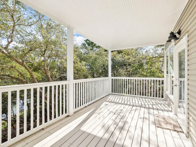 a view of a wooden balcony
