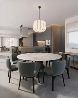 a bedroom with a bed and lamp chandelier