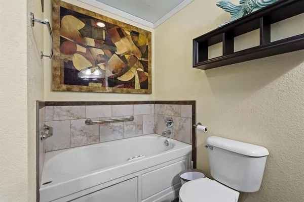a bathroom with a toilet and a bathtub