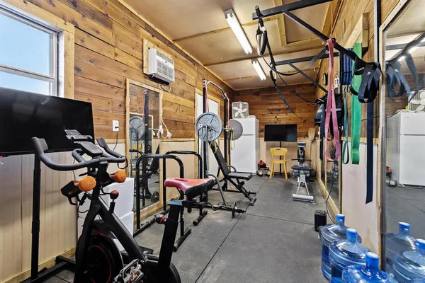 a view of a room with gym equipment