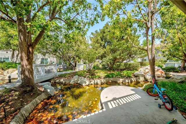 a view of a garden with an outdoor space
