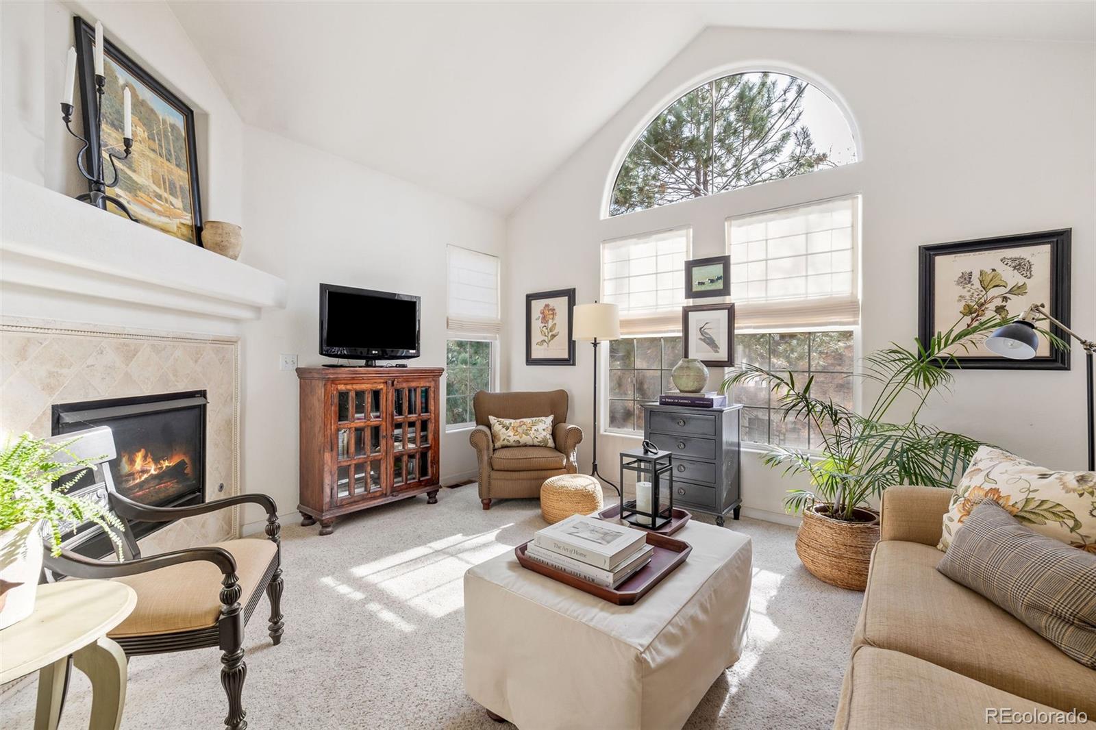 4035 South Dillon Way, Unit 204 Aurora, CO 80014 - Photo 10 of 24 a living room with furniture a fireplace and a flat screen tv