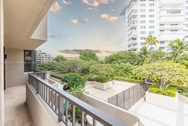 a view of a balcony with an outdoor space