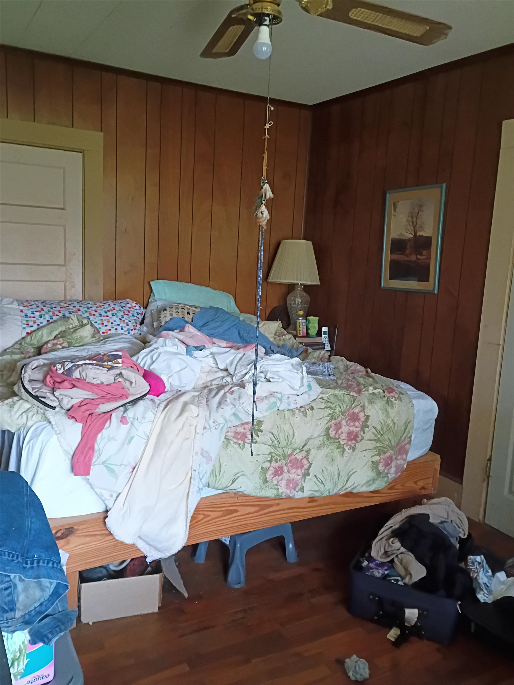 5255 Highway 30 Decatur, TN 37322 - Photo 6 of 36 Bedroom featuring ceiling fan, wooden walls, and wood finished floors