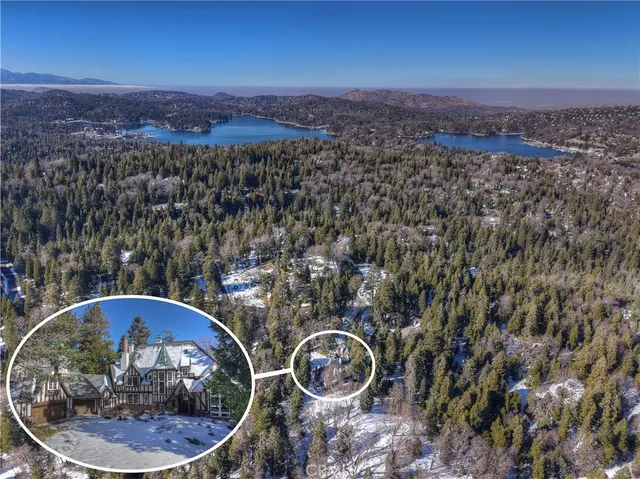 an aerial view of a house with a garden view