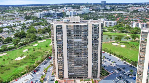 a view of a city with tall buildings