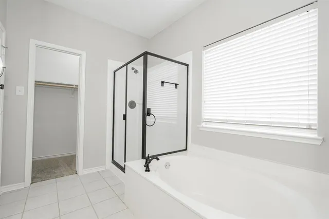 a bathroom with a bathtub and a shower