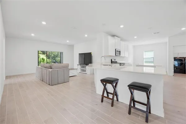 a room with table and window