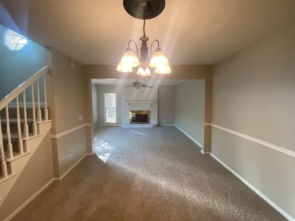 a view of a livingroom with a chandelier