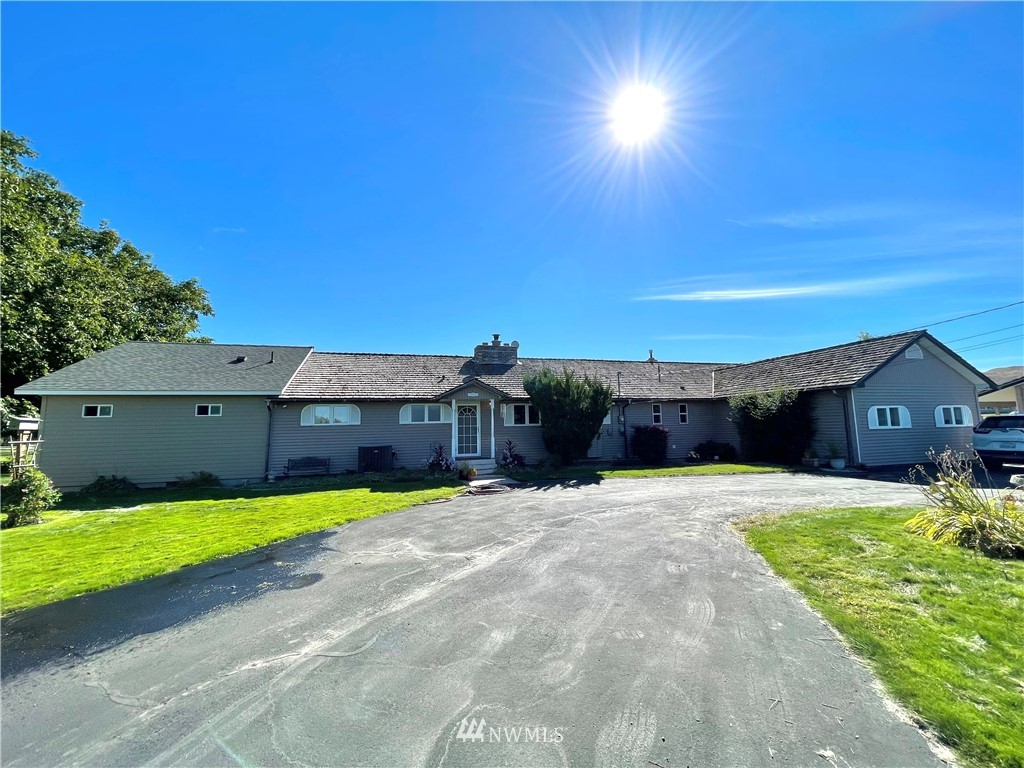 a view of large house with a yard and a large tree