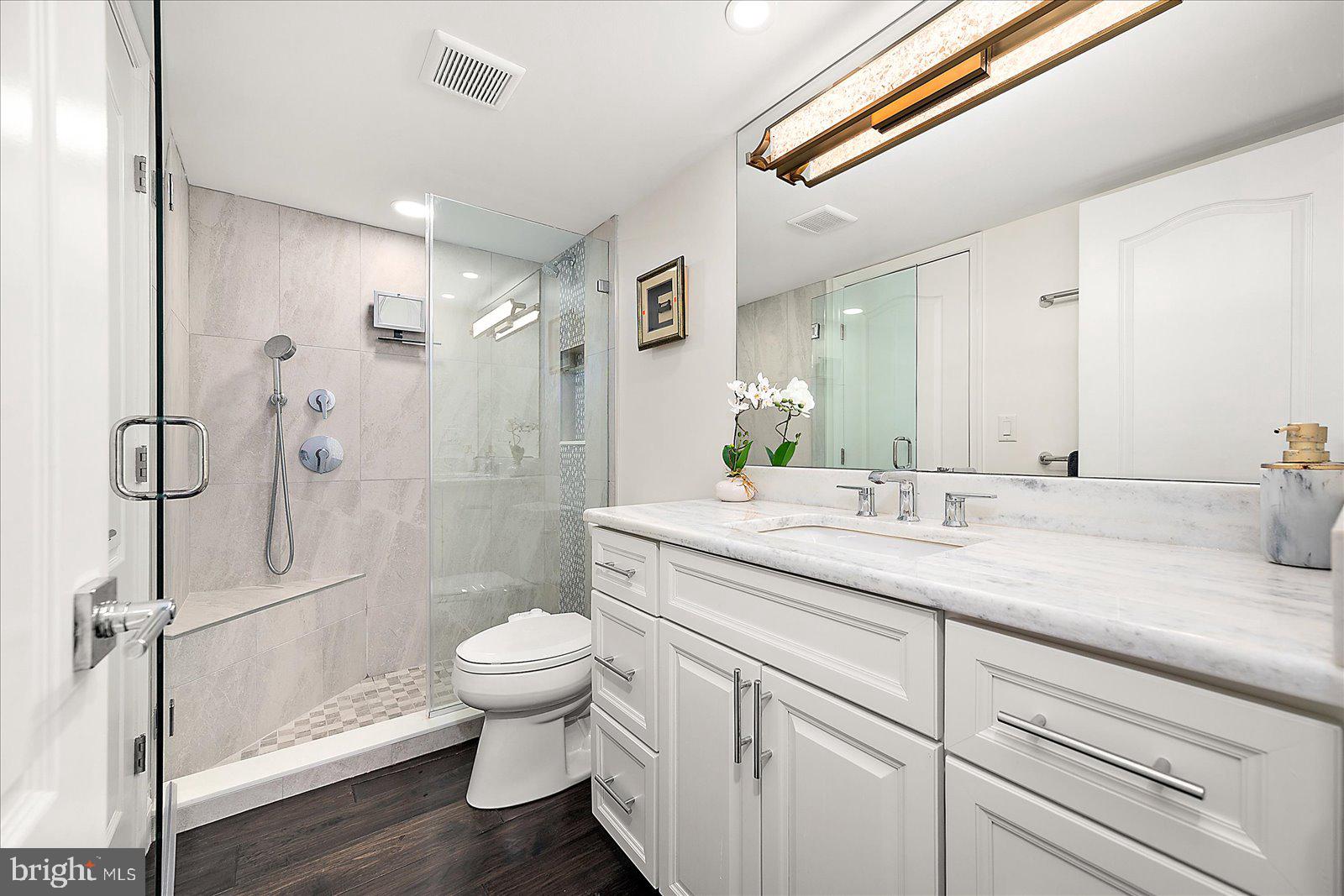 903 North Edgewater House Road Bethany Beach, DE 19930 - Photo 25 of 43 a bathroom with a granite countertop sink a toilet and shower