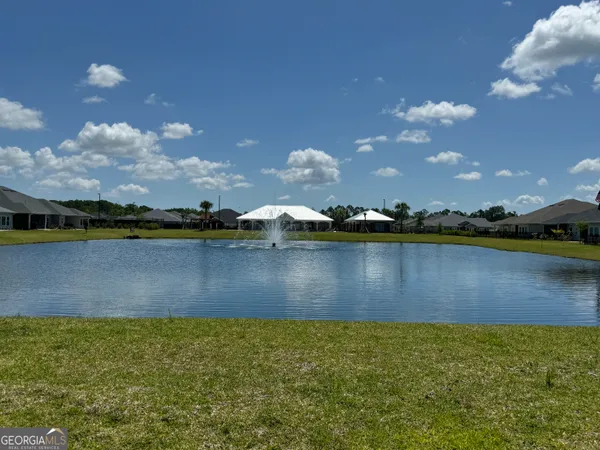 a view of a house with a yard and potted plants