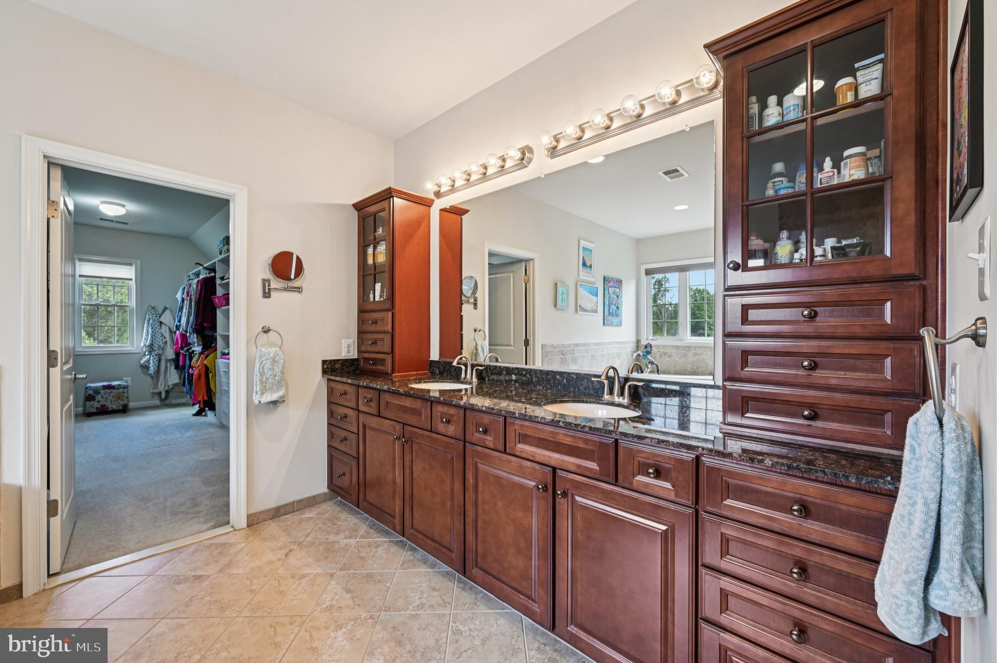 4884 Castlebridge Road Ellicott City, MD 21042 - Photo 70 of 130 a spacious bathroom with a granite countertop sink and a mirror