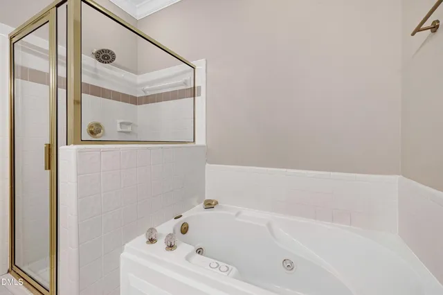 a bathroom with a tub and a shower