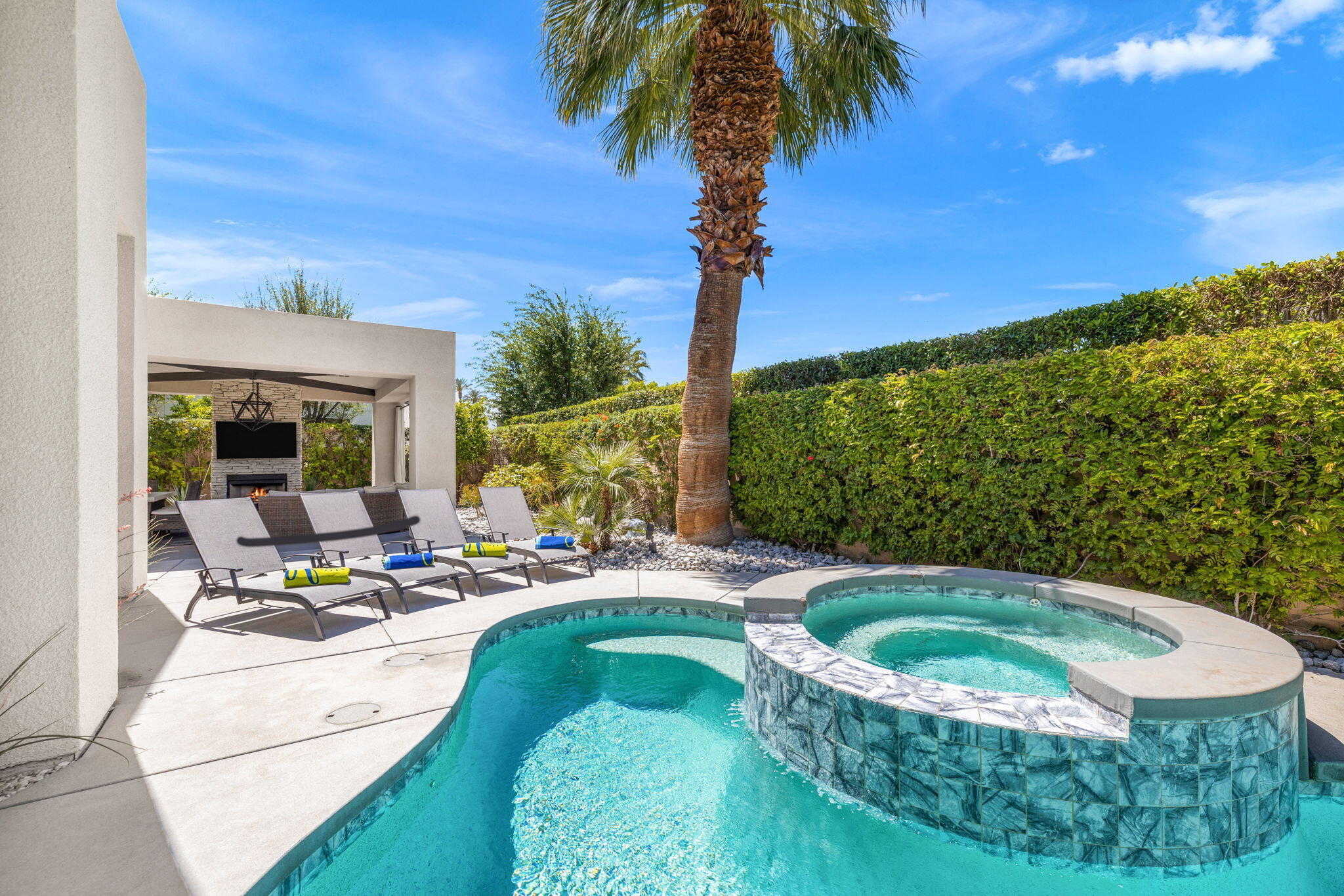 36725 Palm View Road Rancho Mirage, CA 92270 - Photo 124 of 136 a view of swimming pool with outdoor seating and plants