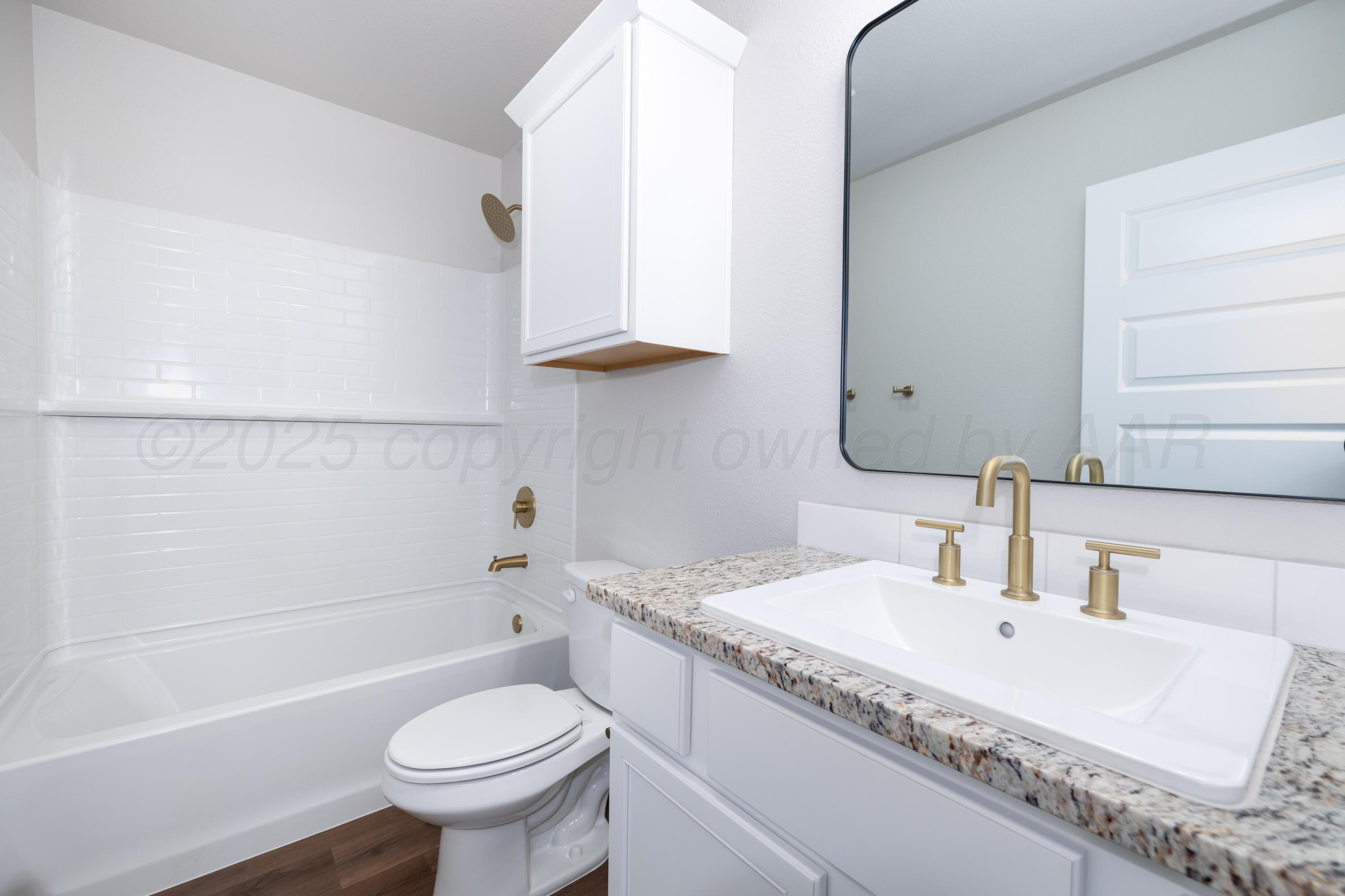 3012 Buckthorn Drive Amarillo, TX 79124 - Photo 6 of 9 a bathroom with a granite countertop toilet sink and mirror