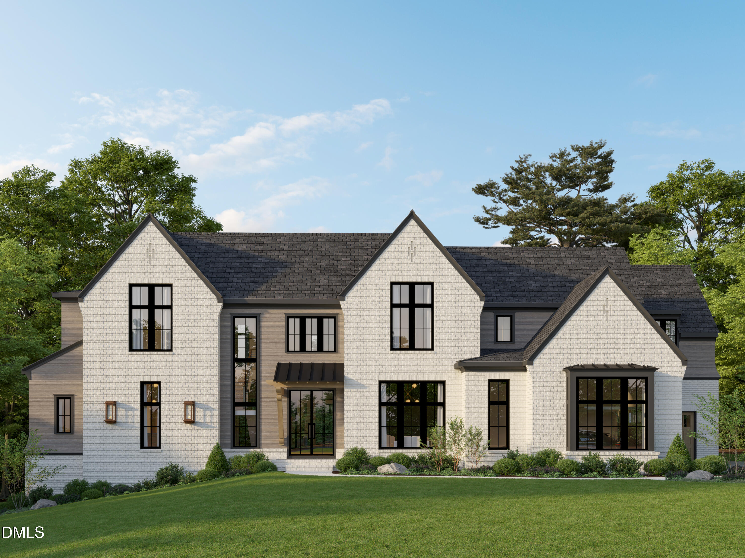 a view of a white house with yard