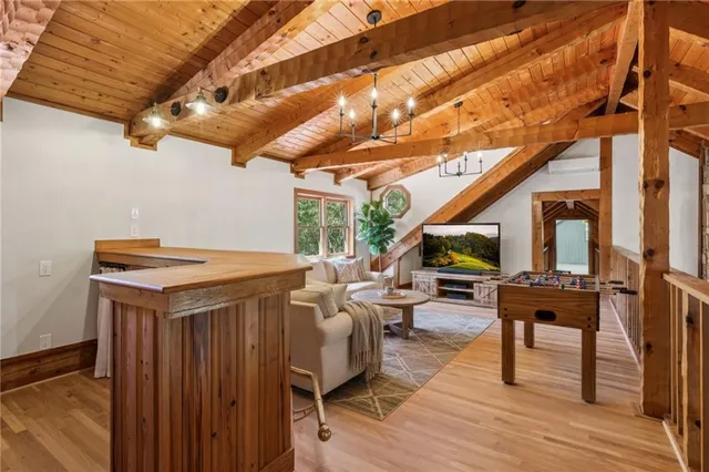 a storage room with wooden floor