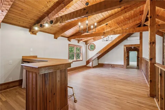 a storage room with wooden floor