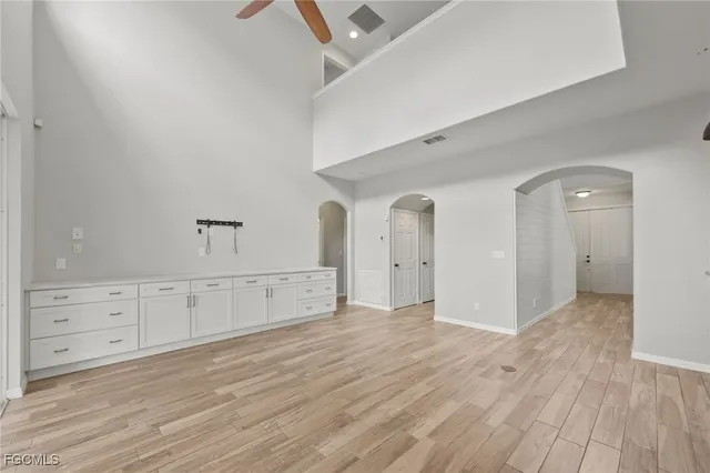 a view of a room with racks on the wall