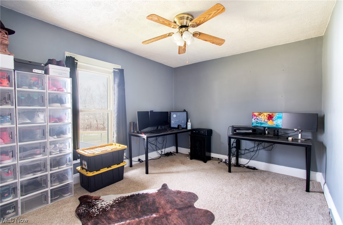 1784 Depot Road Salem, OH 44460 - Photo 11 of 32 Carpeted home office featuring ceiling fan and a textured ceiling
