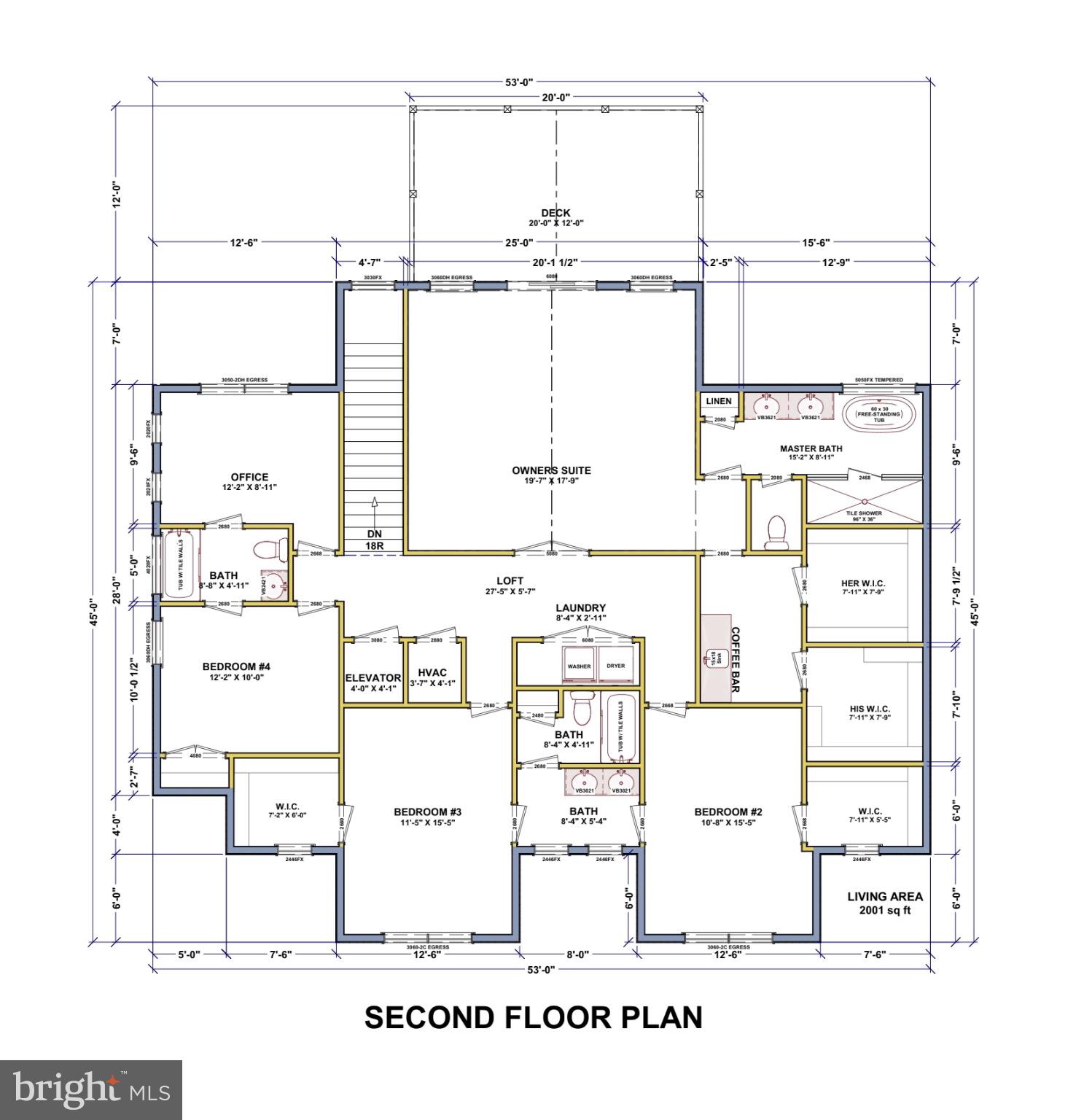 Spacious second-floor layout design.