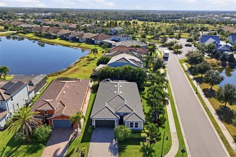 an aerial view of residential houses with outdoor space