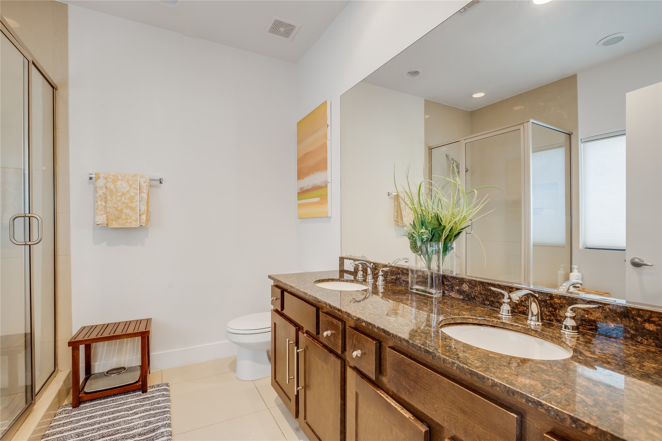 2205 Bastrop Street Houston, TX 77003 - Photo 18 of 31 a bathroom with a double vanity sink toilet and a mirror