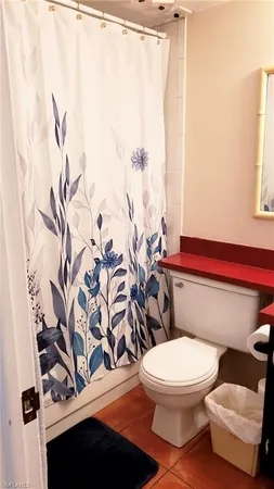 a white toilet sitting next to a shower curtain