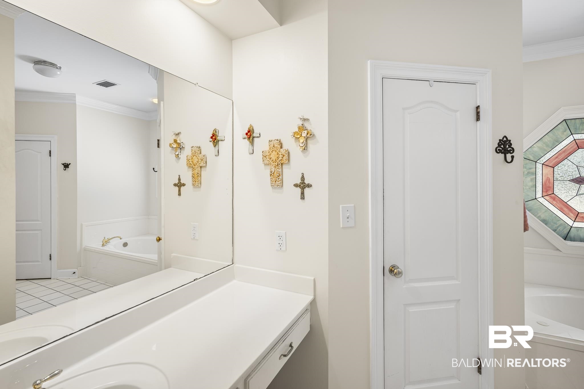 402 Potters Mills Road Daphne, AL 36526 - Photo 24 of 45 Full bathroom featuring ornamental molding, a bath, double vanity, and tile patterned floors