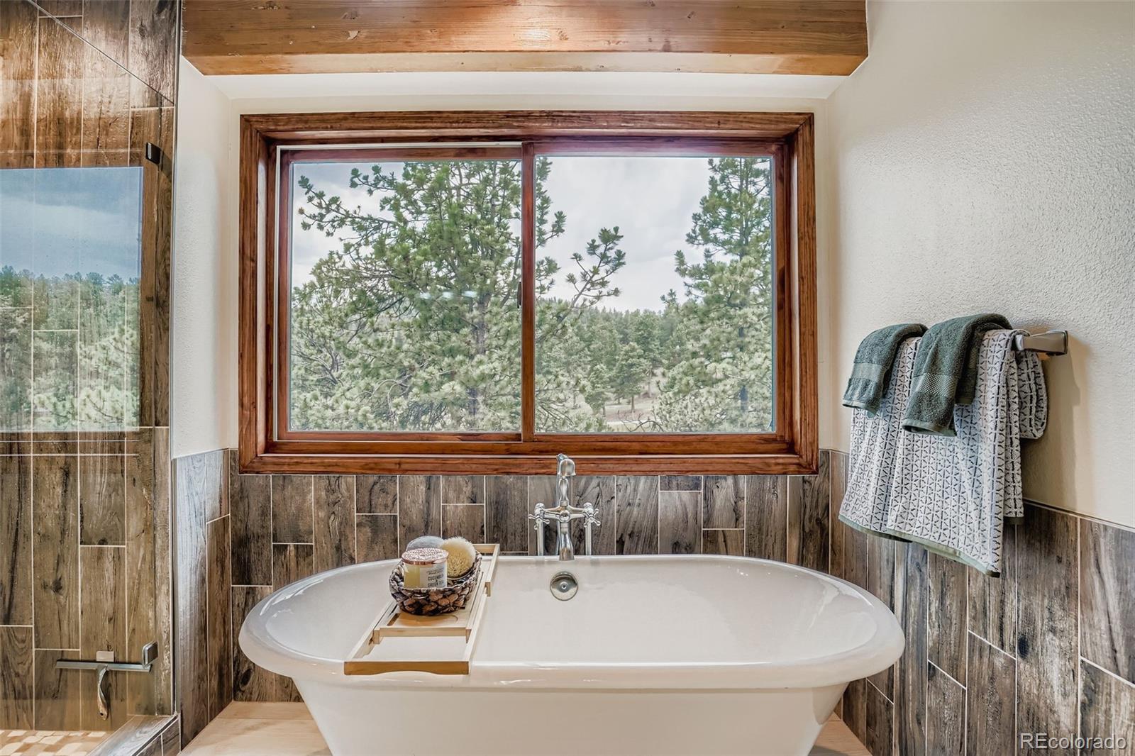 13342 Douglass Ranch Drive Pine, CO 80470 - Photo 17 of 31 a bathroom with a tub and a window