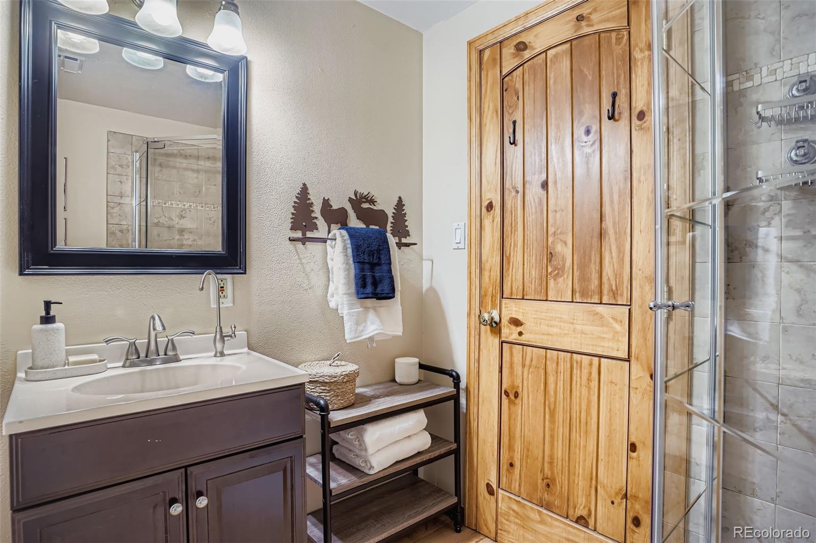 13342 Douglass Ranch Drive Pine, CO 80470 - Photo 24 of 31 a bathroom with a sink a mirror and a vanity