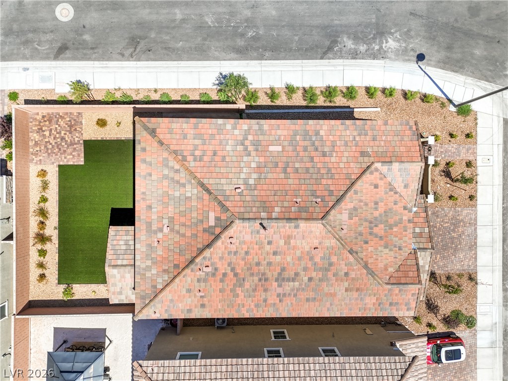 3782 Alla Rocca Avenue Henderson, NV 89044 - Photo 51 of 55 An aerial perspective reveals a residence featuring a well-maintained roof and thoughtfully designed landscaping.