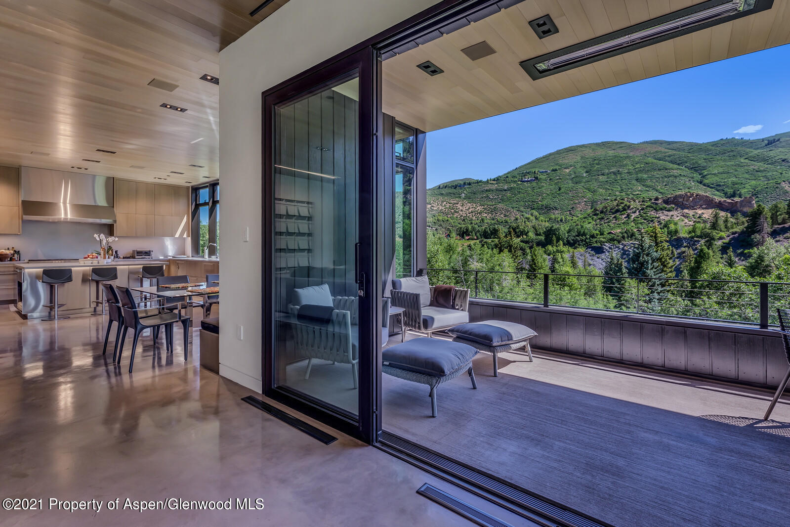 276 Coach Road Aspen, CO 81611 - Photo 14 of 68 a view of a patio with dining table and chairs with wooden floor