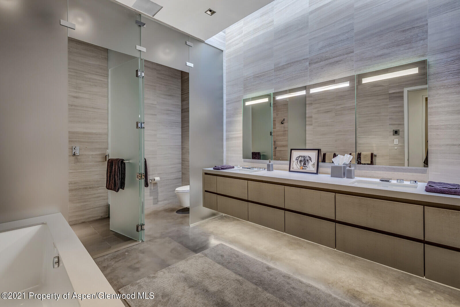 276 Coach Road Aspen, CO 81611 - Photo 35 of 68 a bathroom with a double vanity sink toilet and shower
