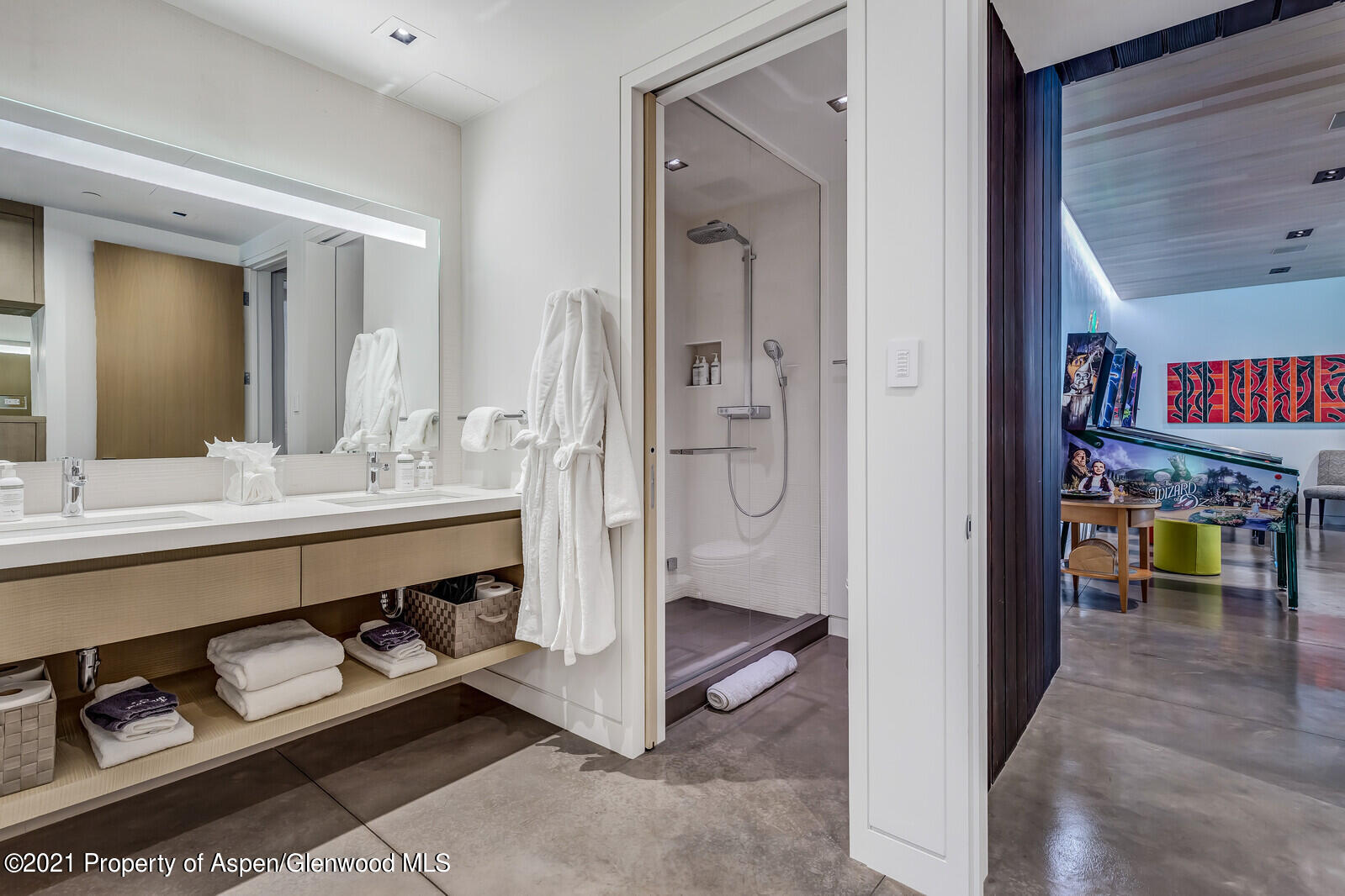 276 Coach Road Aspen, CO 81611 - Photo 63 of 68 a bathroom with a sink a mirror and shower