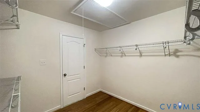a view of a room with racks on the wall