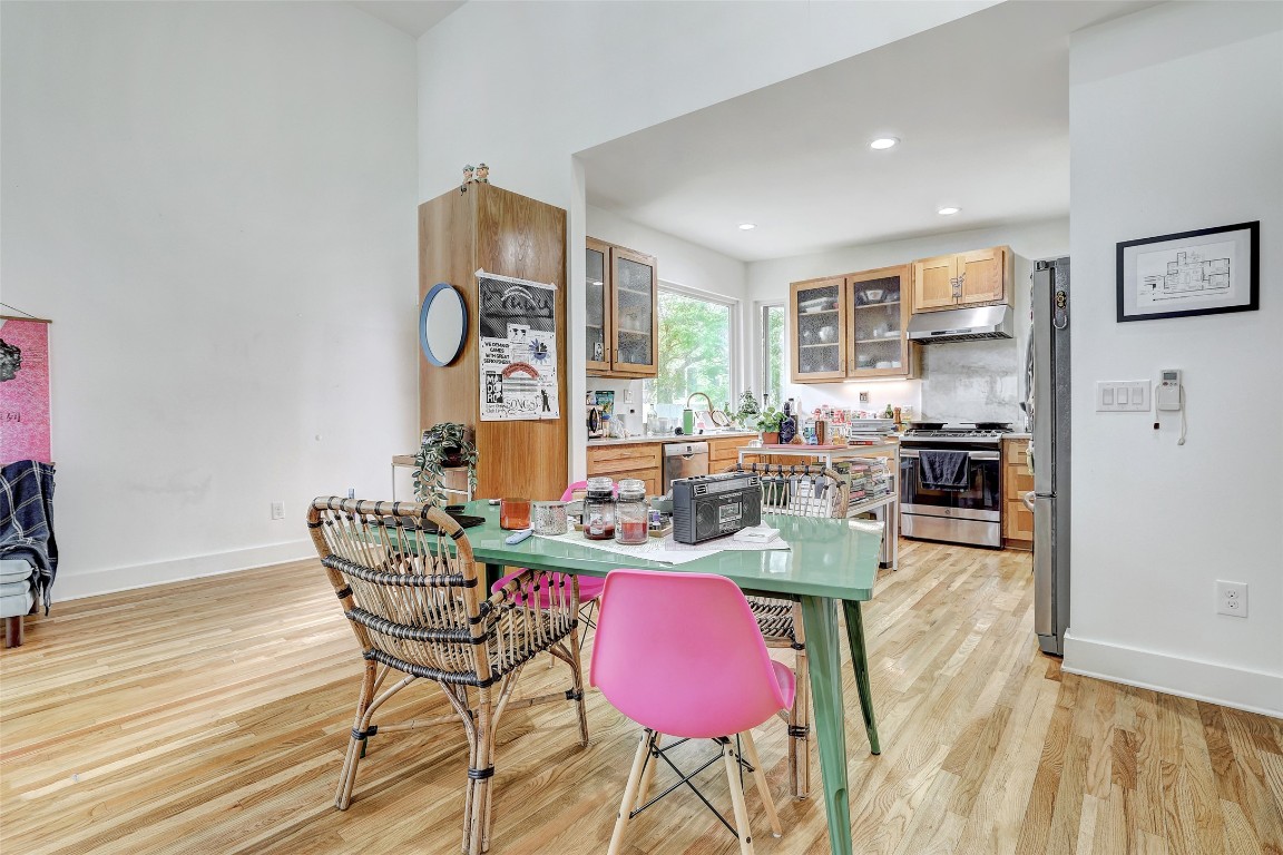 809 East 44th Street Austin, TX 78751 - Photo 30 of 40 Dining space with baseboards, light wood-style floors, and recessed lighting