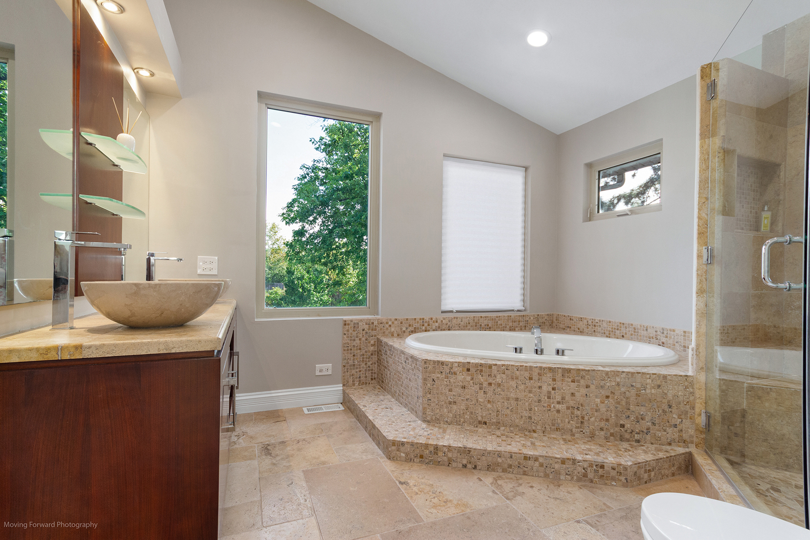 244 North Jackson Road Clarendon Hills, IL 60514 - Photo 10 of 26 a spacious bathroom with a granite countertop sink and a bathtub