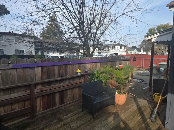 a view of a yard with patio