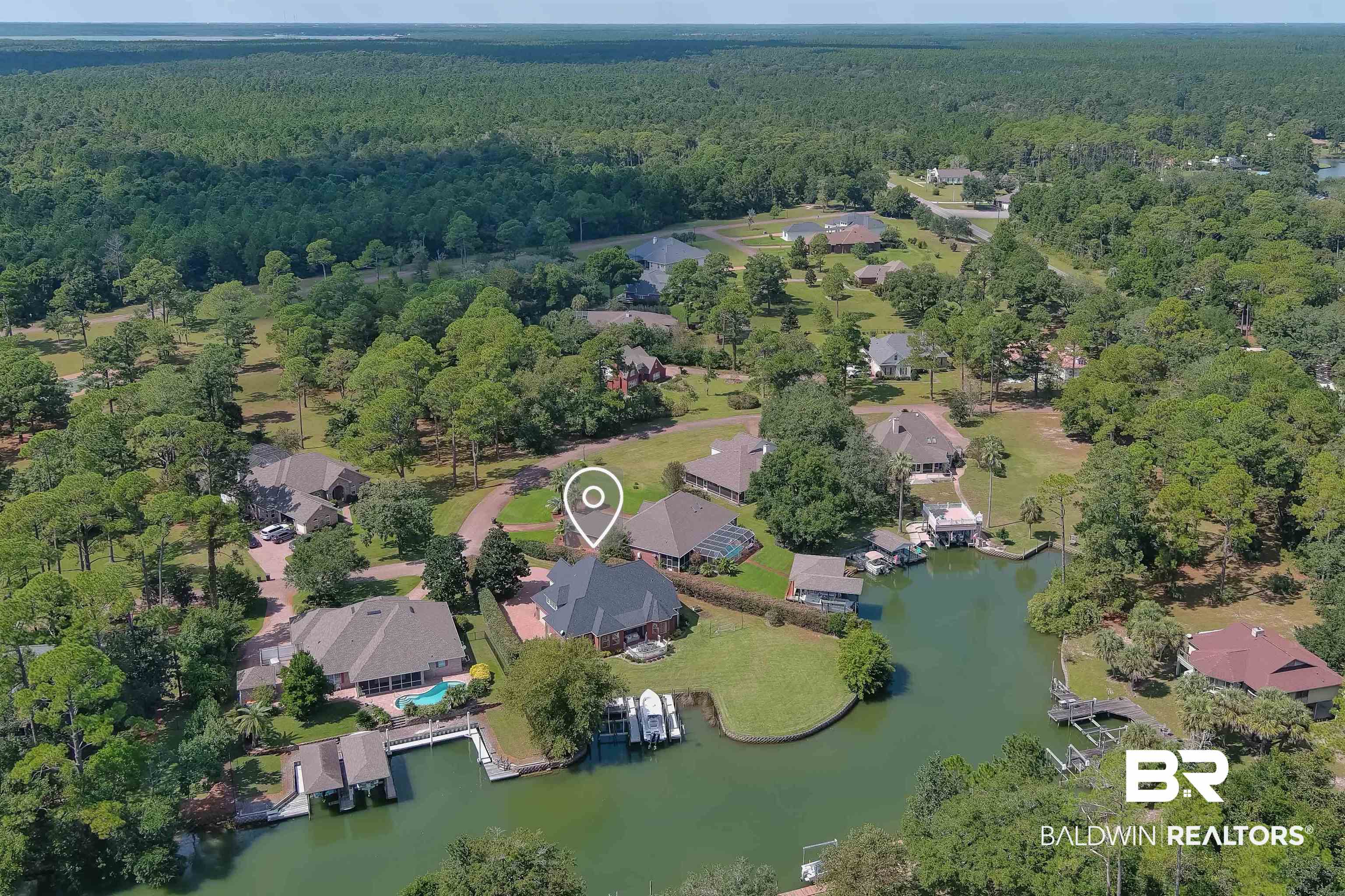 6630 East Quarry Drive Elberta, AL 36530 - Photo 59 of 63 Aerial view of property and surrounding area featuring nearby suburban area and a nearby body of water