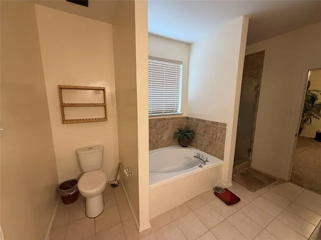a bathroom with a toilet and a bathtub