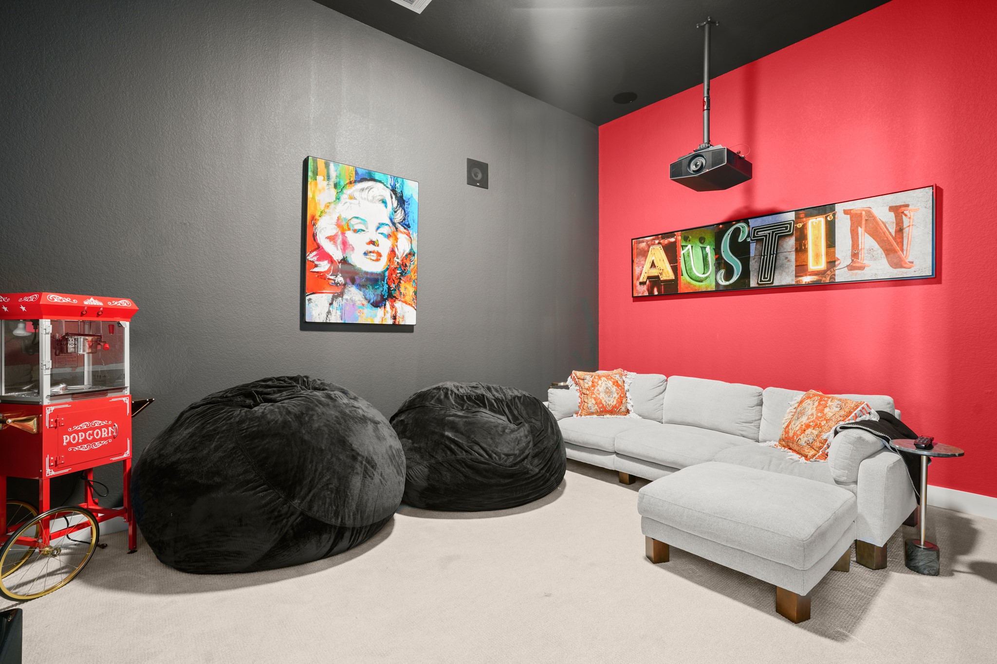 154 LITTLE Strm Cove Austin, TX 78737 - Photo 19 of 37 High ceilings and wall-to-wall carpeting define this comfortable media room.