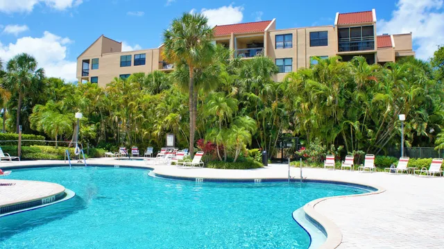a view of a backyard with swimming pool