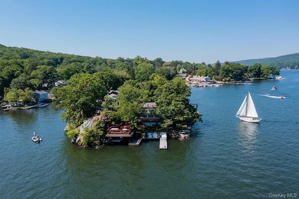 a view of a lake with houses