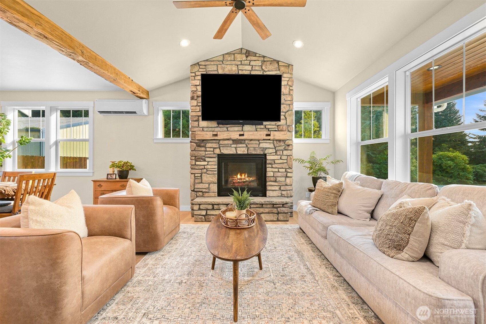 8726 Delta Line Road Custer, WA 98240 - Photo 4 of 32 a living room with furniture a fireplace and a flat screen tv