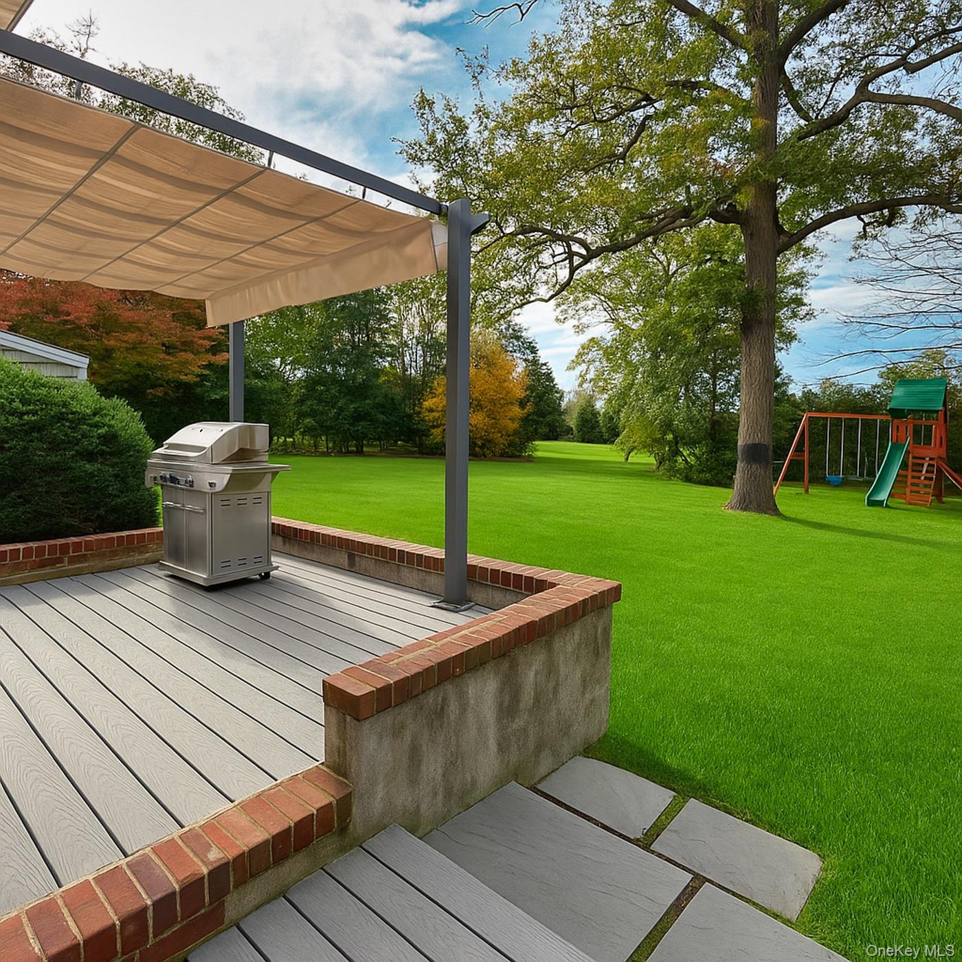 272 Ocean Avenue Islip, NY 11751 - Photo 34 of 39 a view of a patio with table and chairs potted plants and large tree